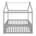 thumbnail image 5 of Harper & Bright Designs Full Size Floor House Bed, Wood Montessori House Bed Frame with Fence, Playhouse Tent Bed with Roof, Gray, Gray, 5 of 9