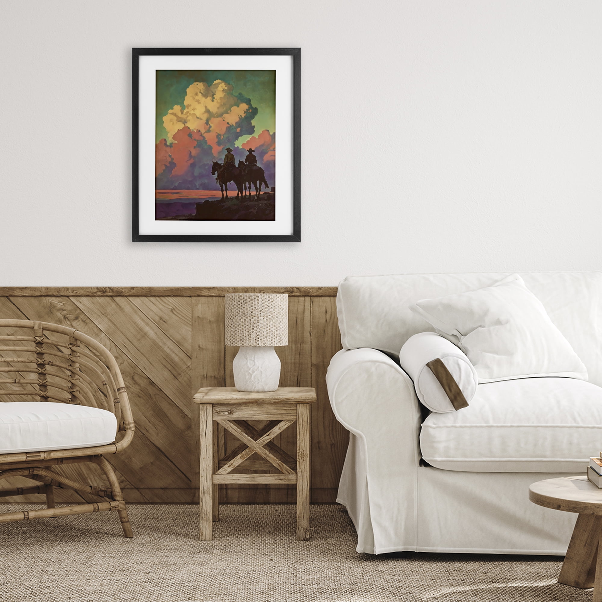 Stupell Industries Cowboys Silhouetted Against Clouds Black Framed Print Under Glass, design by Arlington Prints