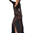thumbnail image 2 of Douhoow Women Beach Cover ups Long Sleeve Deep V Neck See Through Ruffles Slit Dress, 2 of 7