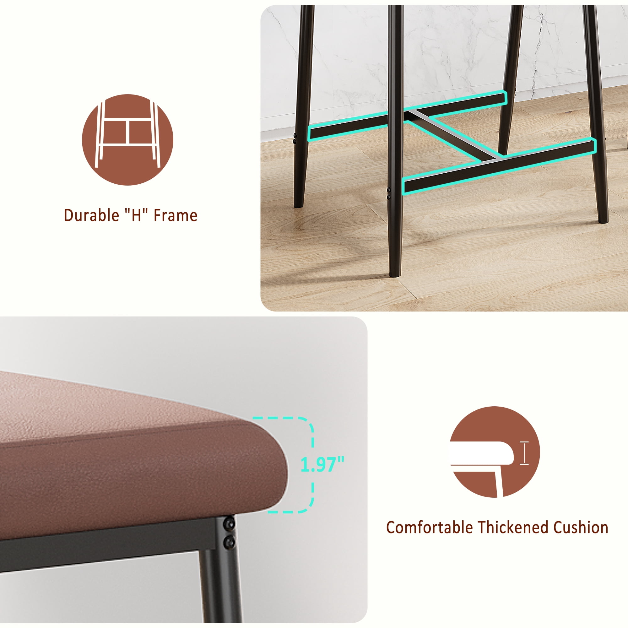 Modern Set of 2 Bar Stools with Arms and Backrest, PU Leather Upholstered, Adjustable Counter Chairs with Metal Legs & Footrest – Ideal for Kitchen Island, Dining Room, Home Bar