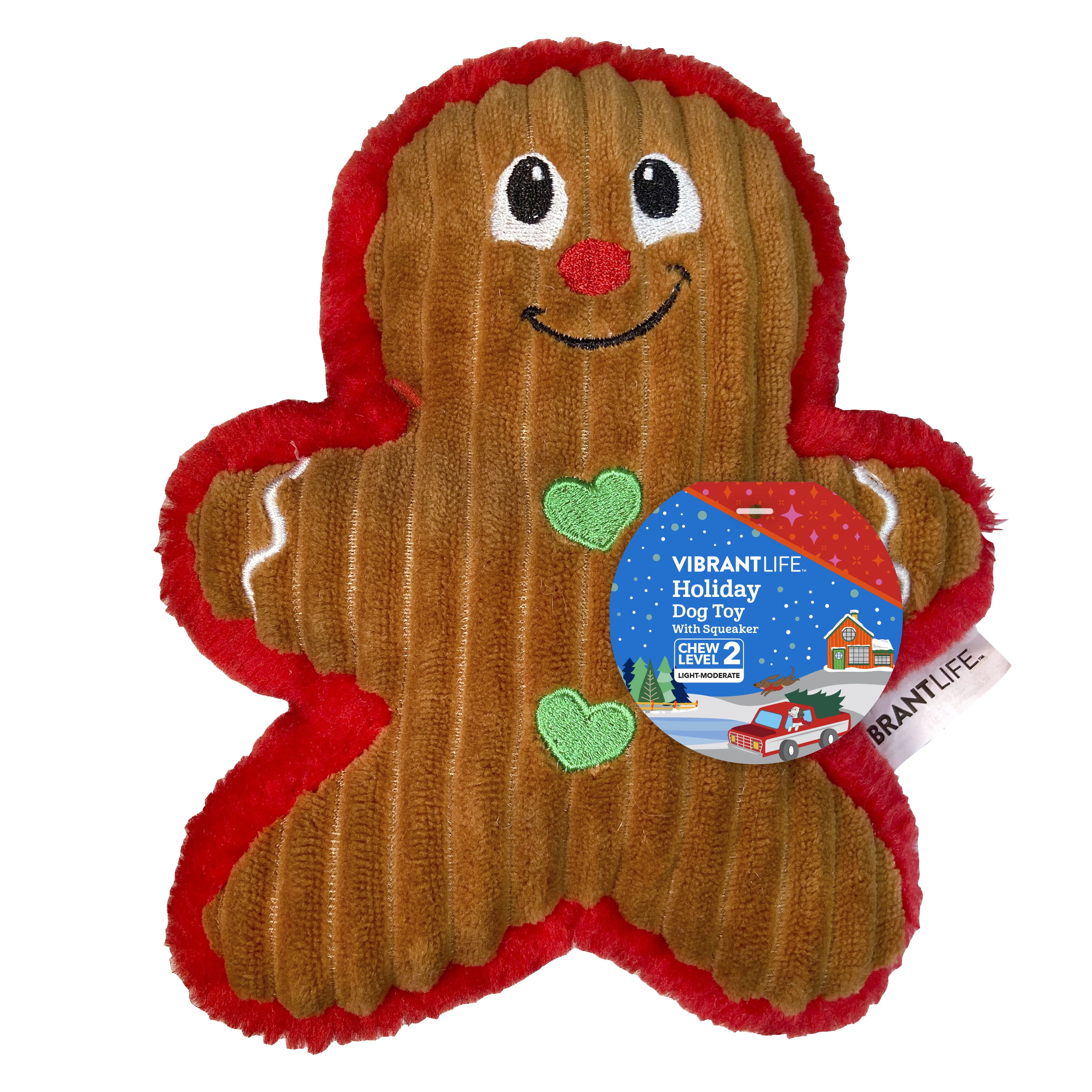 Vibrant Life Holiday Gingerbread Dog Toy with Squeaker for Light to Moderate Chewing