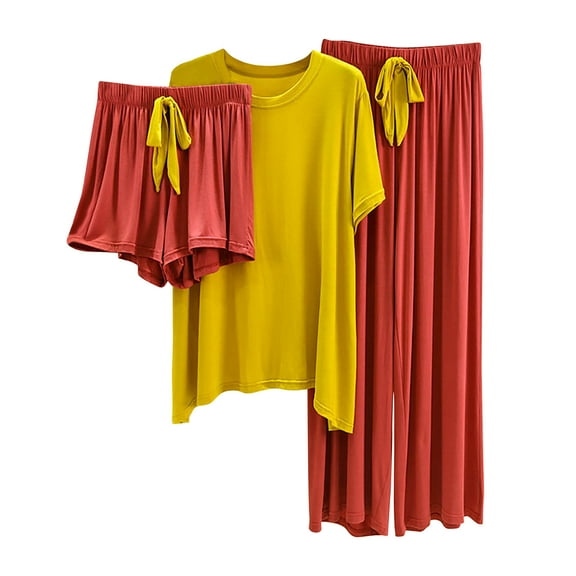 Buigttklop Pajama Set for Women Summer Slim Oversized Short Sleeve Top with Shorts Set