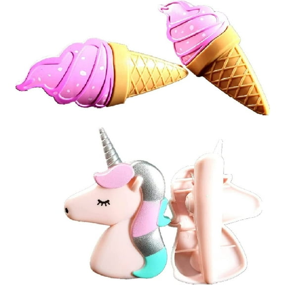 2 Set (4 Ct) Pink Ice Cream / Pink Unicorn Beach Towel Clips Jumbo Size for Beach Chair, Cruise Beach Patio, Pool Accessories for Chairs, Household Clip, Baby Stroller