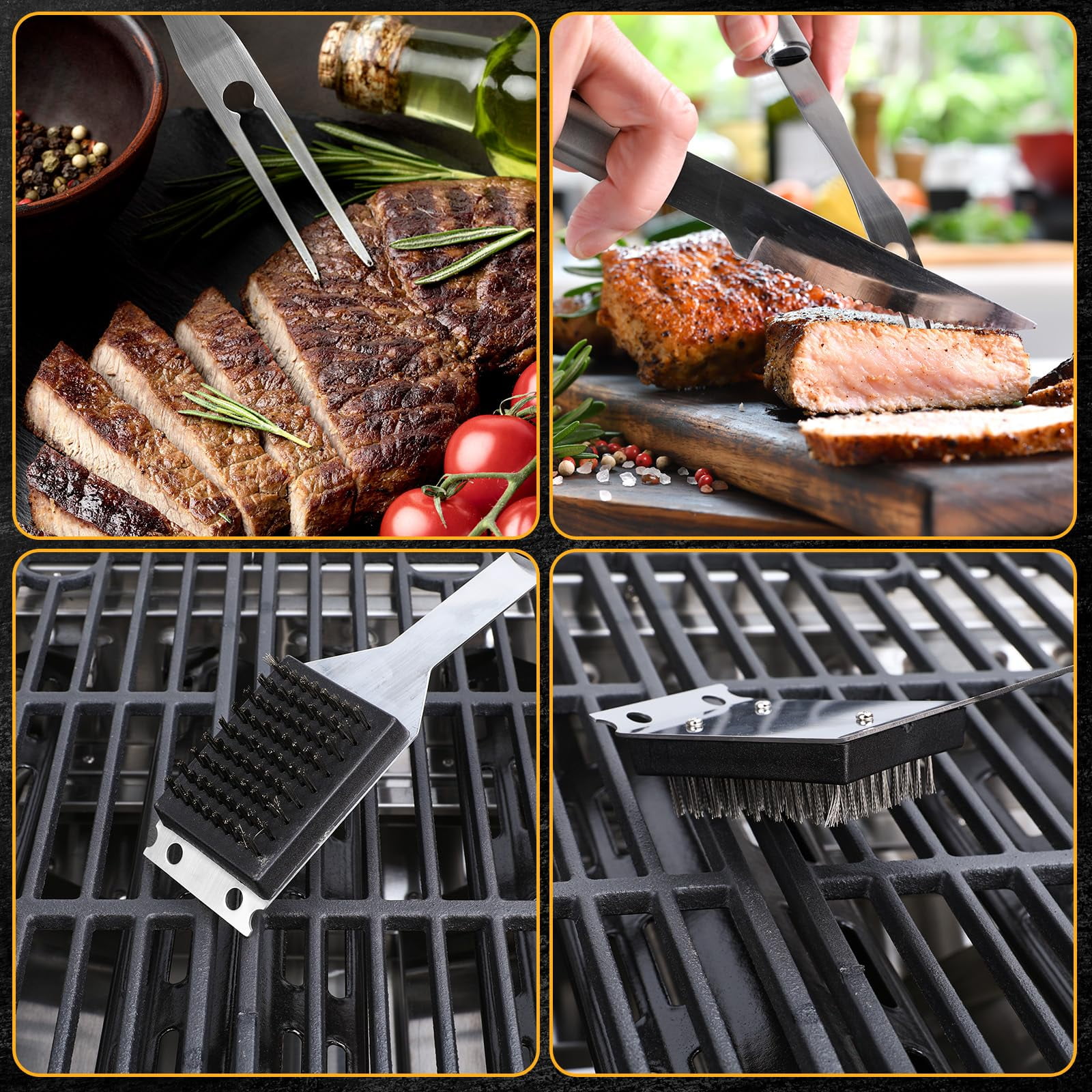 LHRIVER Stainless Steel BBQ Tool Grilling Accessories Kit with Bag for Camping, Kitchen