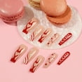 thumbnail image 3 of 24pcs/Box Long T Handmade Valentine's Day French Flame Wave Love With Diamond False Nail Enhancement Waterproof Gel Fake Nails, 3 of 6