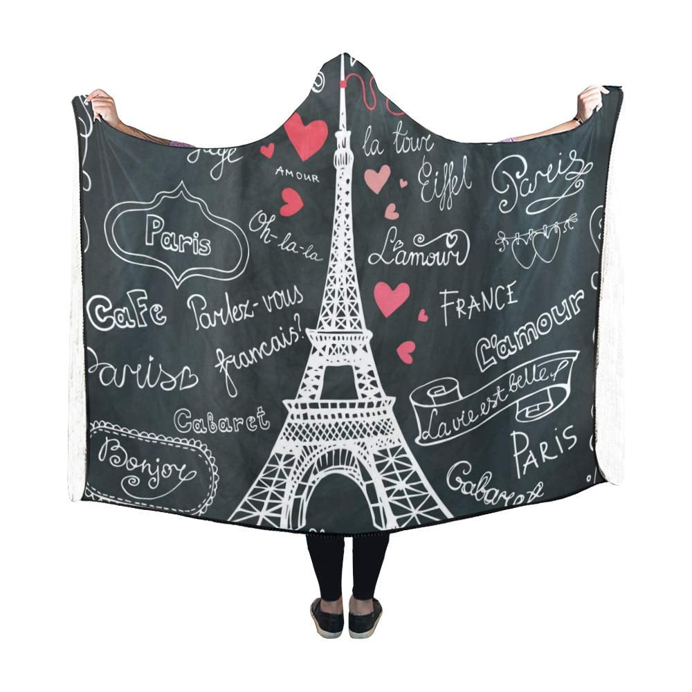 ASHLEIGH Blanket France Paris Eiffel Tower AntiPilling Polar Fleece Hooded Blanket Throw Wrap