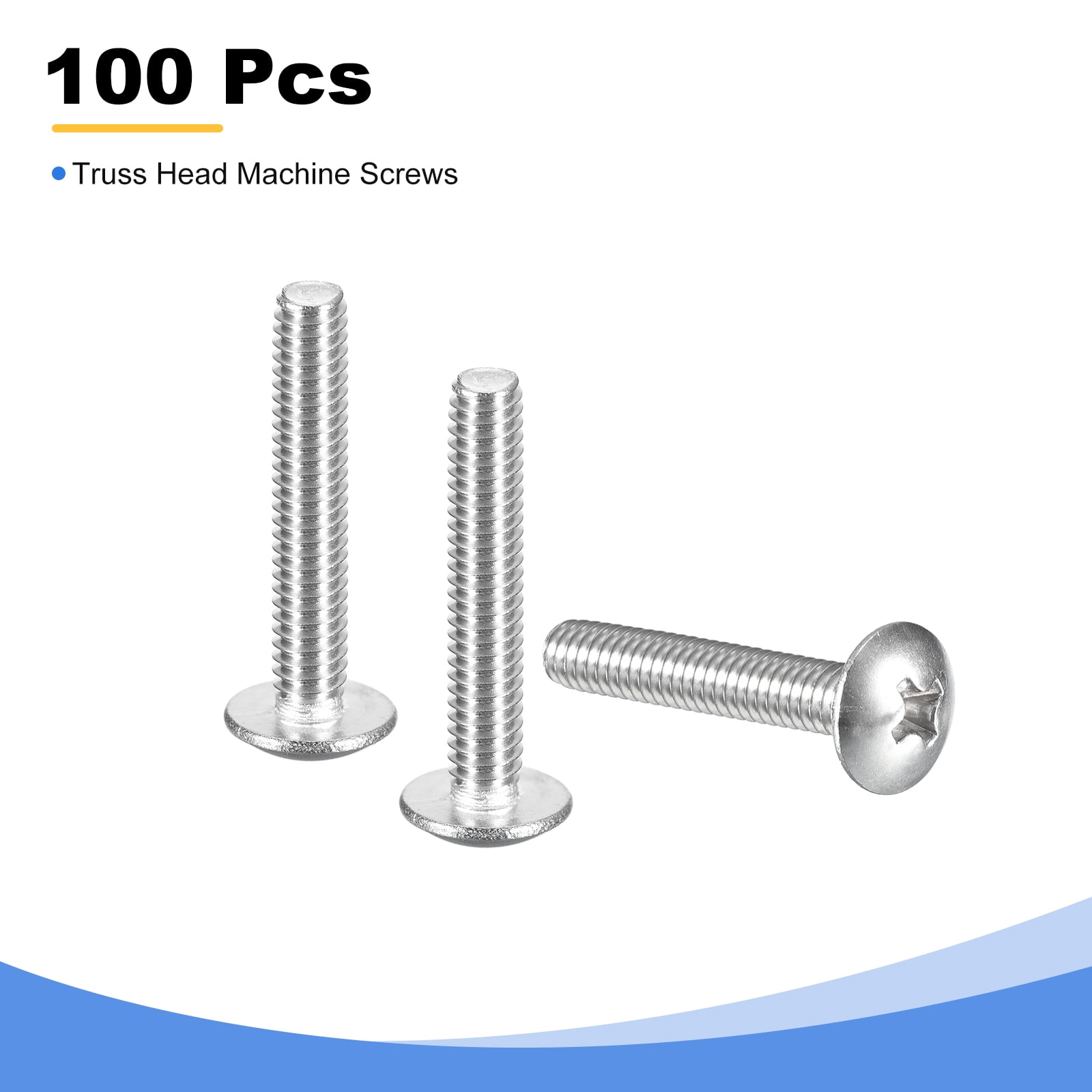 #10-24 x 1-1/4" Truss Head Phillips Machine Screws, Full Thread, 304 Stainless Steel, 100 Pack