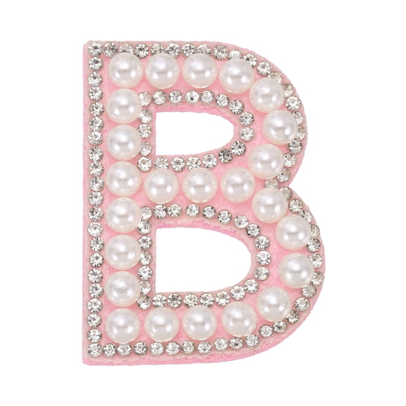Uxcell Iron on Pearl Letter B Patches, Pearl Rhinestone A-Z Alphabet Self Adhesive Sew on Patches, Glitter Letter Applique for Clothes Fabric DIY Backpack, Pink