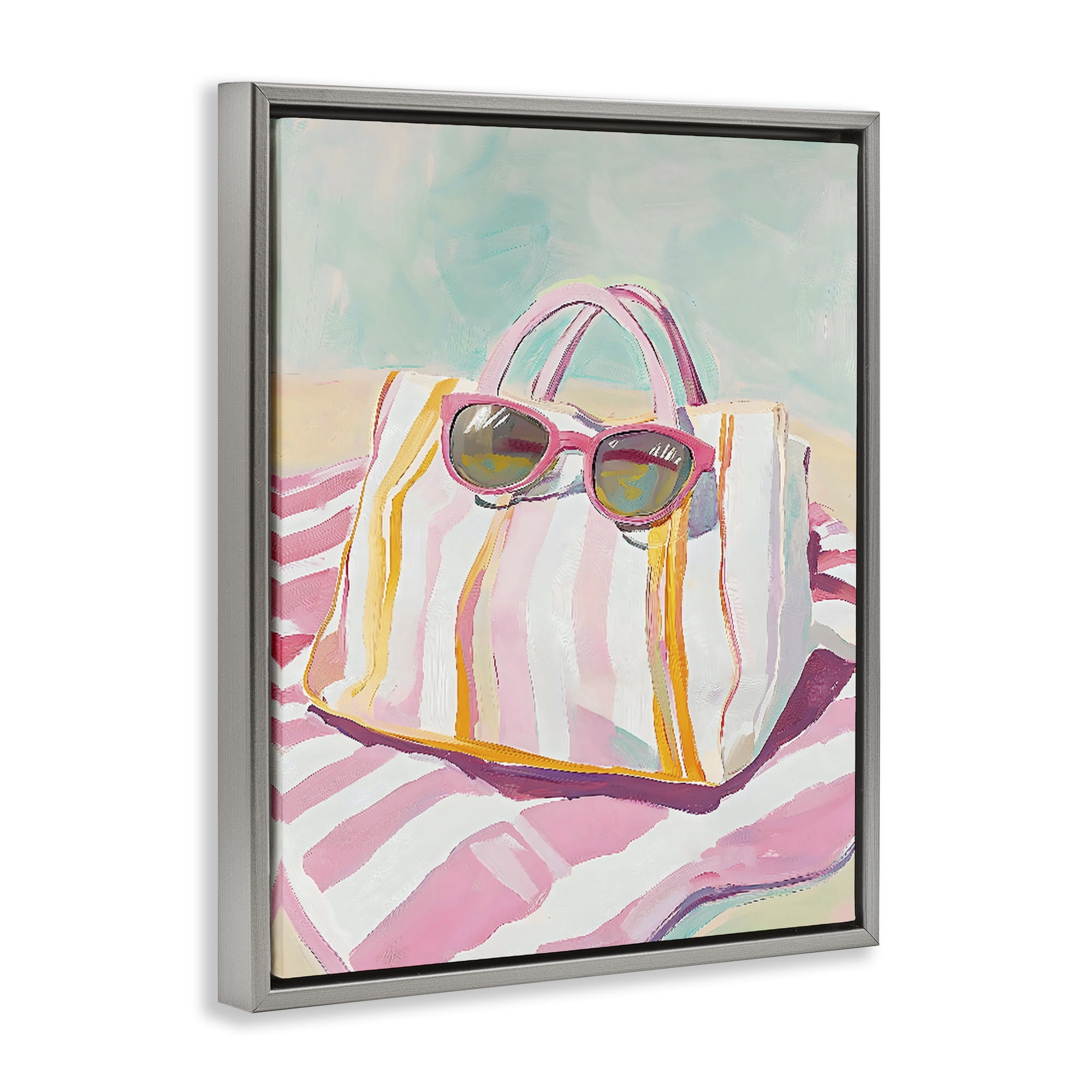 Stupell Industries Beach Bag & Sunglasses Gray Framed Floater Canvas Wall Art, design by The Prints Vibe