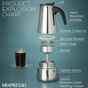 Mixpresso 9 Cup Greca Stovetop Espresso Maker 450ml/15oz, Moka Pot with Coffee Percolator Design, Stainless Steel Stove Top Coffee Maker for Camping or Home Use, Italian Coffee Maker Stovetop