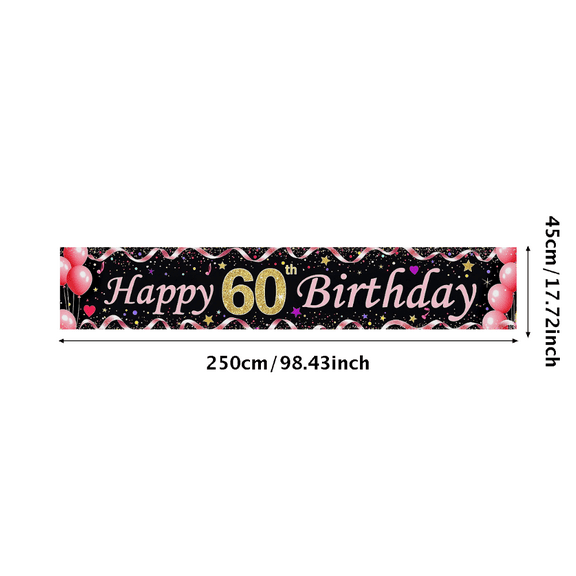 Black Happy 60th Birthday Banner with Glitter Stars Balloons and Ribbons Background Party Supplies Birthday Decoration Photography Props Birthday Party Backdrop Decorations