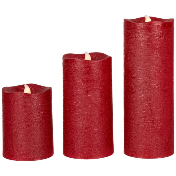 Northlight LED Flickering Flameless Textured Wax Pillar Candles - 8" - Red - Set of 3