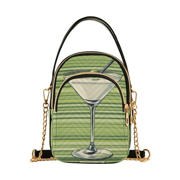 FORMRS Crossbody Bag for Women Quilted Travel Shoulder Cell Phone Purse with Chain Strap Handbag, Green Martini Glass