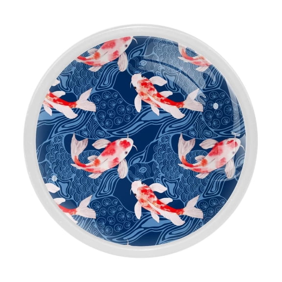 4 Pcs Watercolor Koi Fish Knobs for Kitchen Cabinet Cupboard Dresser Bookcase Drawer Pulls Handles Round Home Decor
