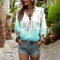 thumbnail image 6 of Kezqiaxn 3/4 Sleeve Tops for Women Summer Drawstring V-Neck Loose Casual Shirts Womens Blouses Plus Size Fashion, 6 of 8