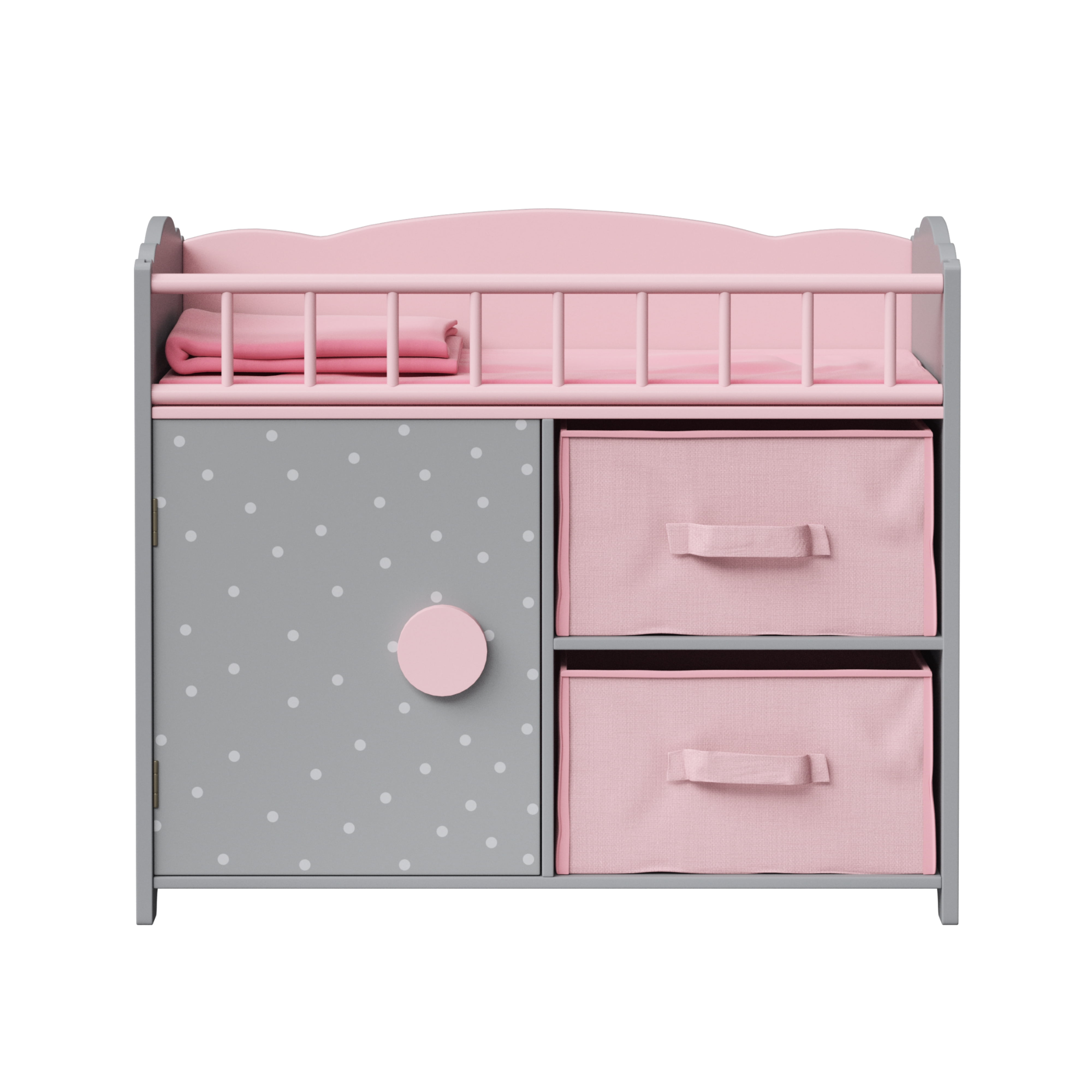 Olivia's Little World Wooden Baby Doll Crib + Under-the-Crib Storage, Pink/Gray