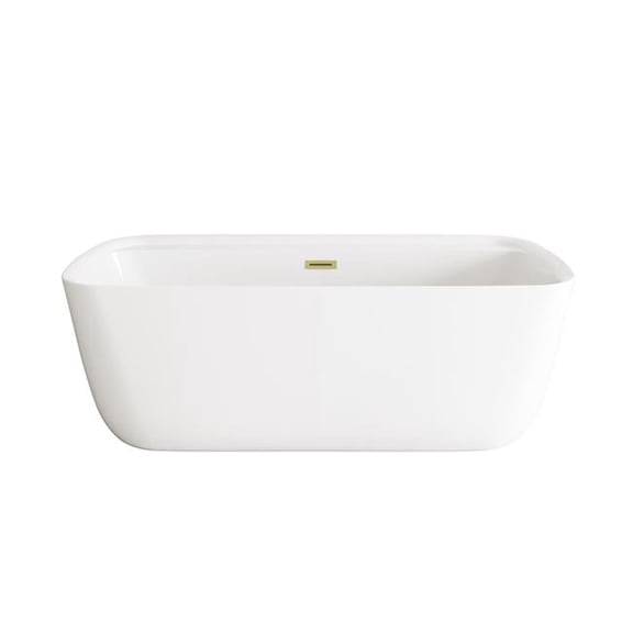 Elegant Kitchen & Bath BT10567GW-BGD 67 in. Soaking Bathtub, Glossy White with Brushed Gold Trim