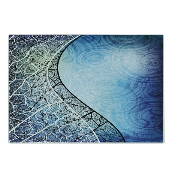Abstract Cutting Board, Psychedelic Twisted Tree Branches with Ornate Spiral Lines Graphic Style Print, Decorative Tempered Glass Cutting and Serving Board, Small Size, Blue Black, by Ambesonne