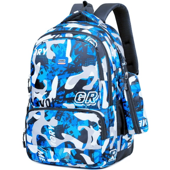 Tyethy Boys School Bags for Kids Printed School Backpack 15.6-inch Large Bookbag with Pencil Bag for Elementary Students, Blue