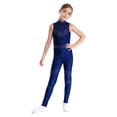 thumbnail image 2 of Zaldita Kids Girls Sparkly Mesh Splice Sleeveless Full Body Gymnastics Leotard Unitard Dance Bodysuit Skating Jumpsuit Navy Blue 10, 2 of 7