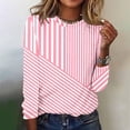 thumbnail image 4 of Uootdi Womens Tops Crew Neck Long Sleeve Asymmetrical Striped Color Block Pullover Tee for Women Oversized Pastel Casual Womens Tees, 4 of 7