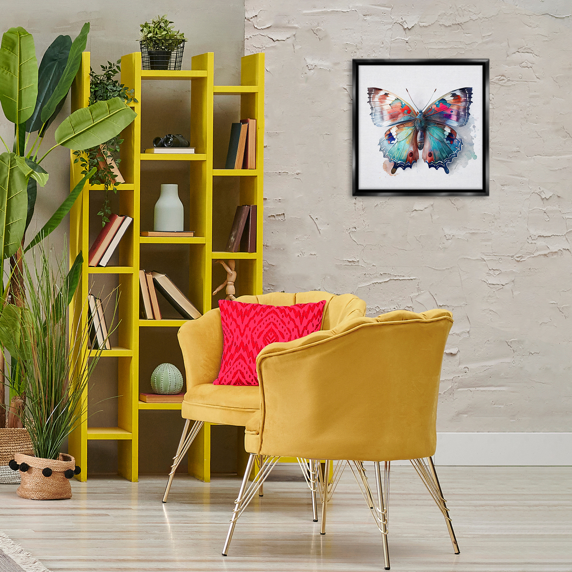 Stupell Industries Modern Splash Butterfly Animals & Insects Painting Black Floater Framed Canvas Art Print Wall Art, 18 x 18