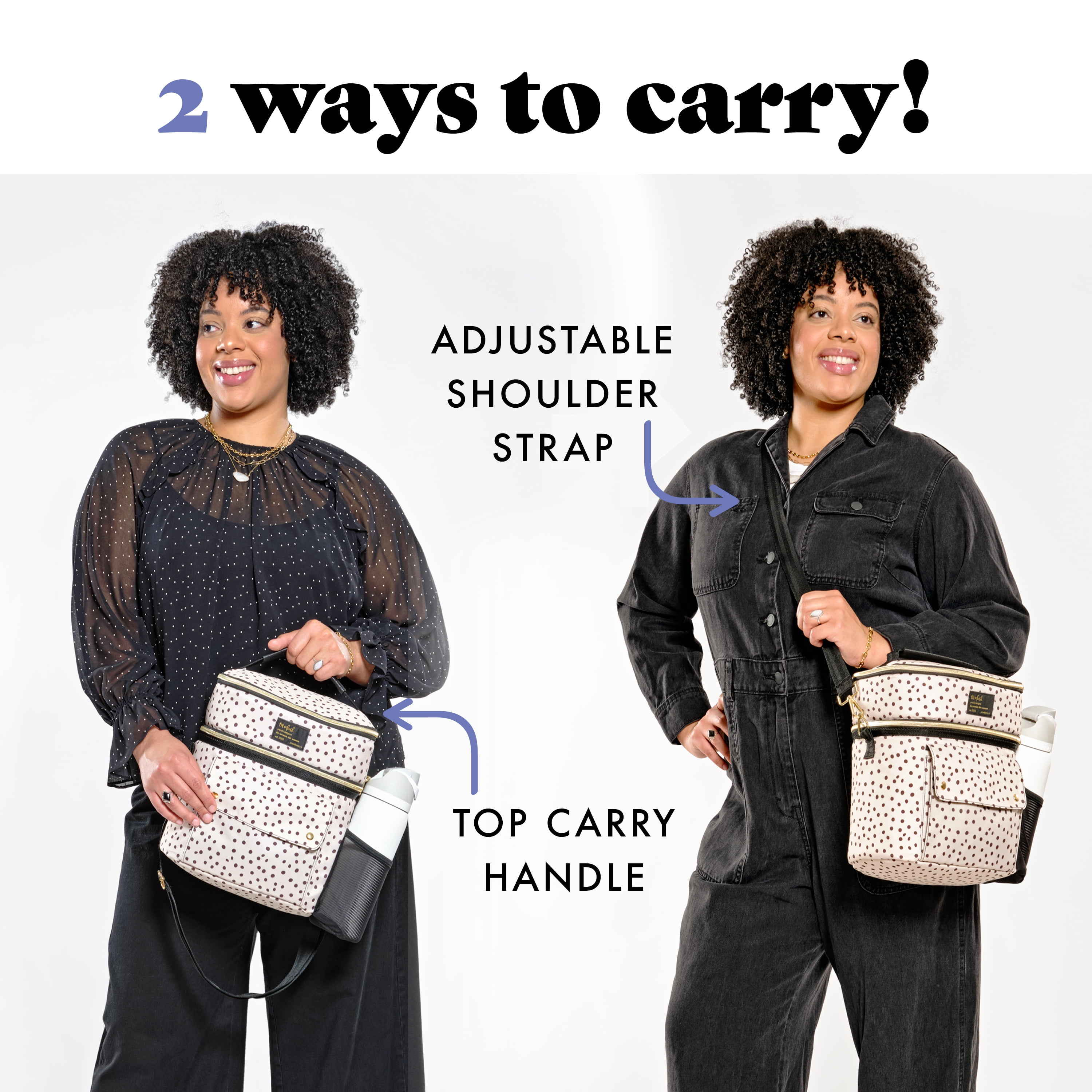 Fit + Fresh Dual Compartment Lunch Bag For Women, Insulated Lunch Box With Containers, B&W Dot