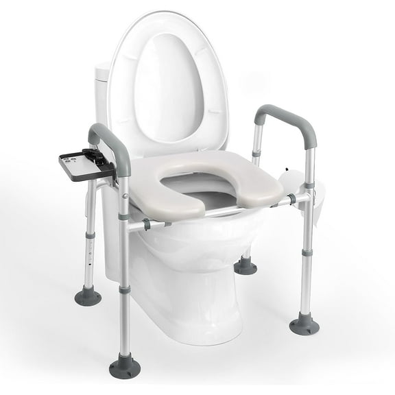 Raised Toilet Seat with Handles - Height Adjustable, Heavy Duty - Cozy Padded Medical Seat Riser - 350lbs Capacity - Ideal for Seniors, Handicap, Disabled