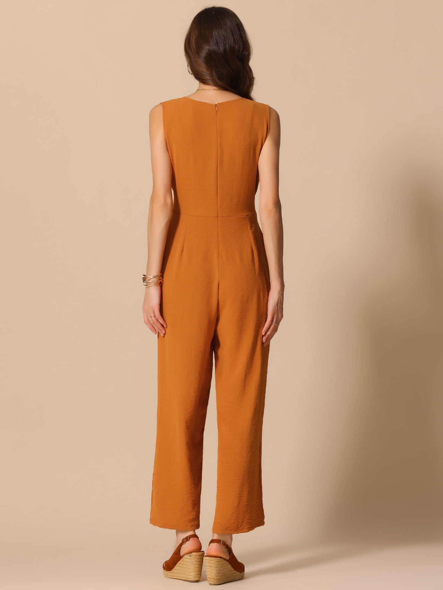 DARING DIVA Women's V Neck Casual Sleeveless Wide Leg Jumpsuit L Orange
