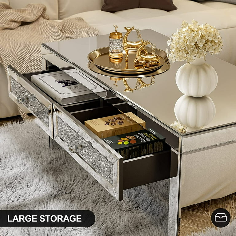 Mirrored coffee table with storage discount
