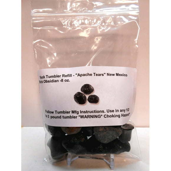 Rock Tumbler Gem Refill Kit New Mexico Apache Tears Black Obsidian (Volcanic Glass) Mix Rough 8 oz