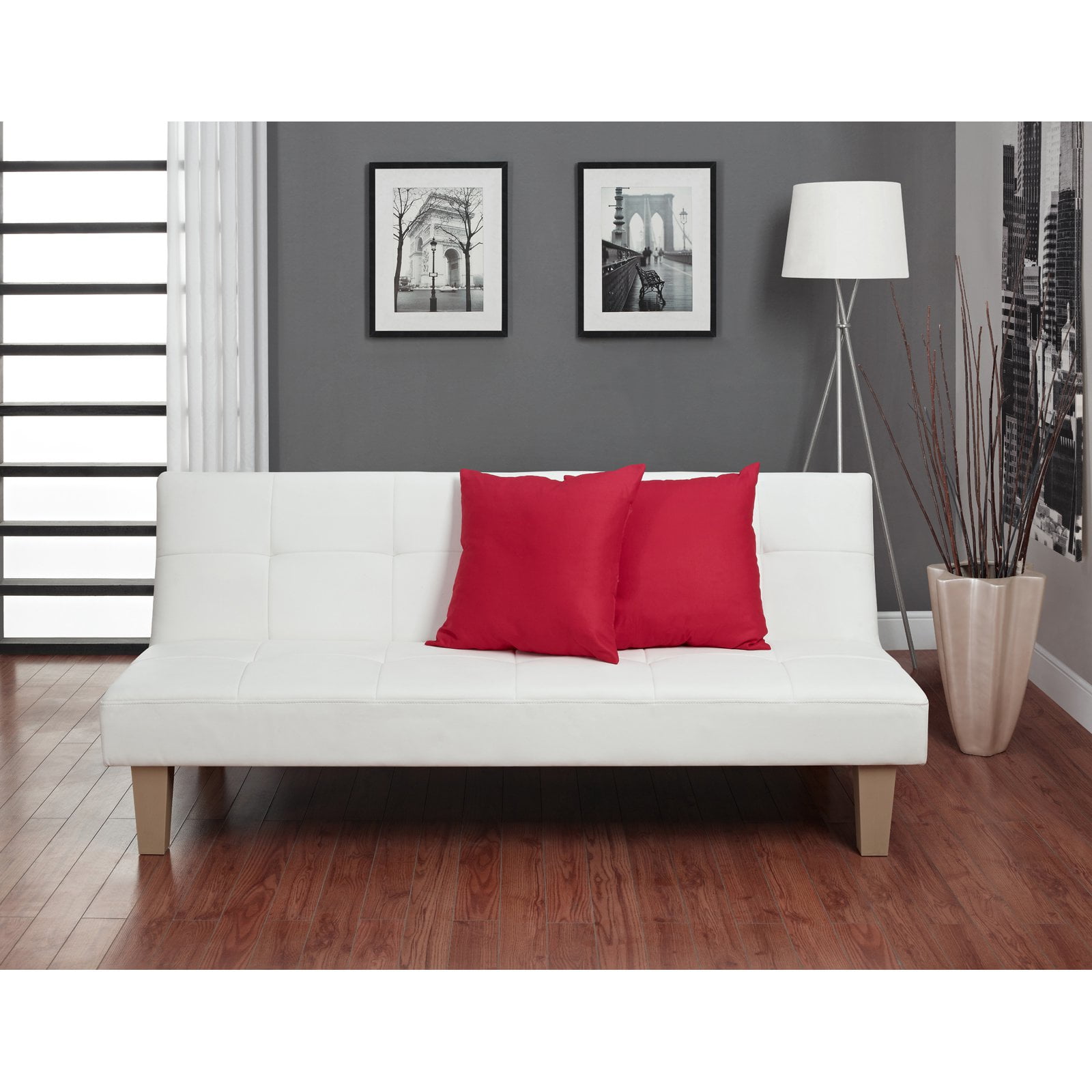 Dhp Aria Futon Sofa Bed White Faux Leather Upholstery