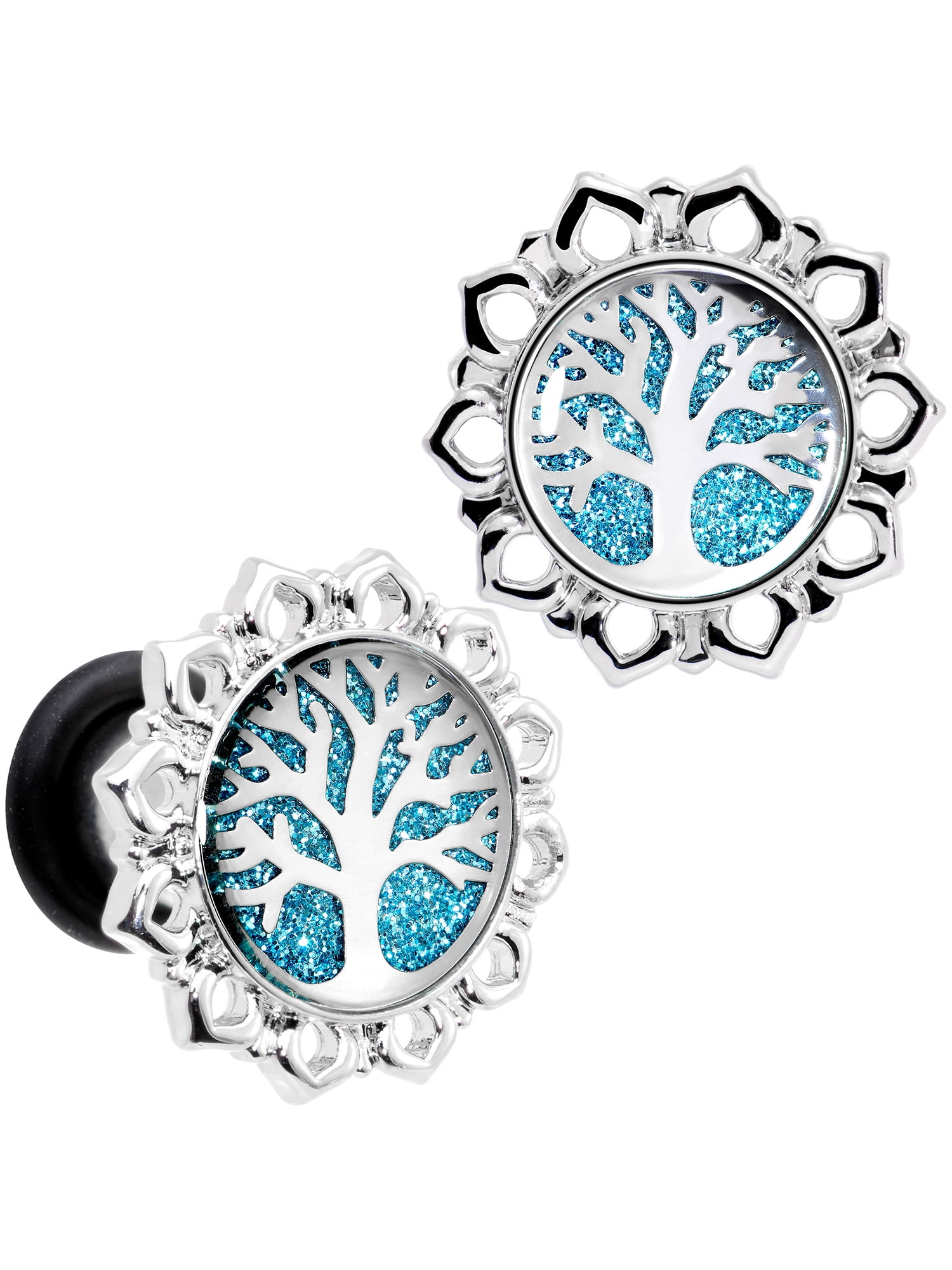 Double Flare Tunnel Ear Guages Tree of Life Face 316L Surgical Steel Ear Plugs Sold as Pair 
