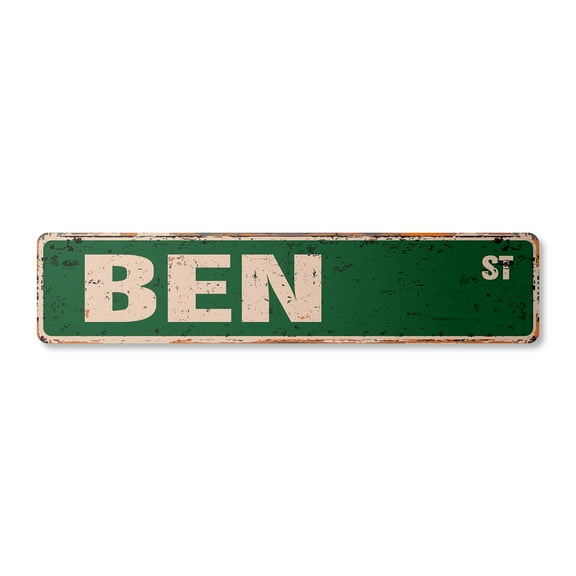 BEN Vintage Plastic Street Sign Childrens Name Room Sign | Indoor/Outdoor | 24" Wide