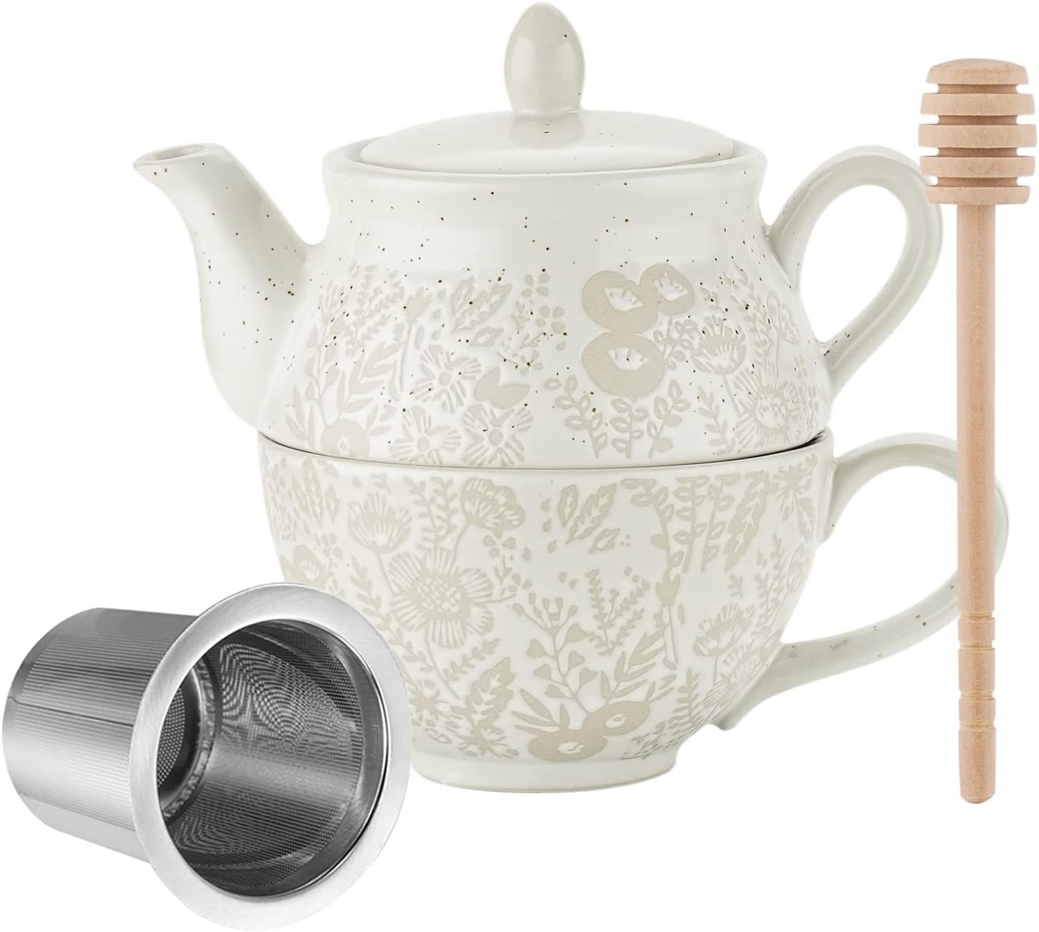 Taimei Teatime Ceramic Tea for One Set, 15oz Teapot with Infuser and