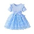 thumbnail image 2 of ZHOGXU Toddler Kids Girls Summer Dress Short Sleeve Round Neck Butterfly Print Comfortable Fashion Dresses For Celebrations Photoshoots,Blue,3-4Y, 2 of 8
