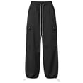 thumbnail image 4 of CaComMARK PI Parachute Pants for Women Baggy Elastic Waisted Lightweight Cargo Pants Adjustable Cuffs Hiking Joggers with Pockets Black, 4 of 5