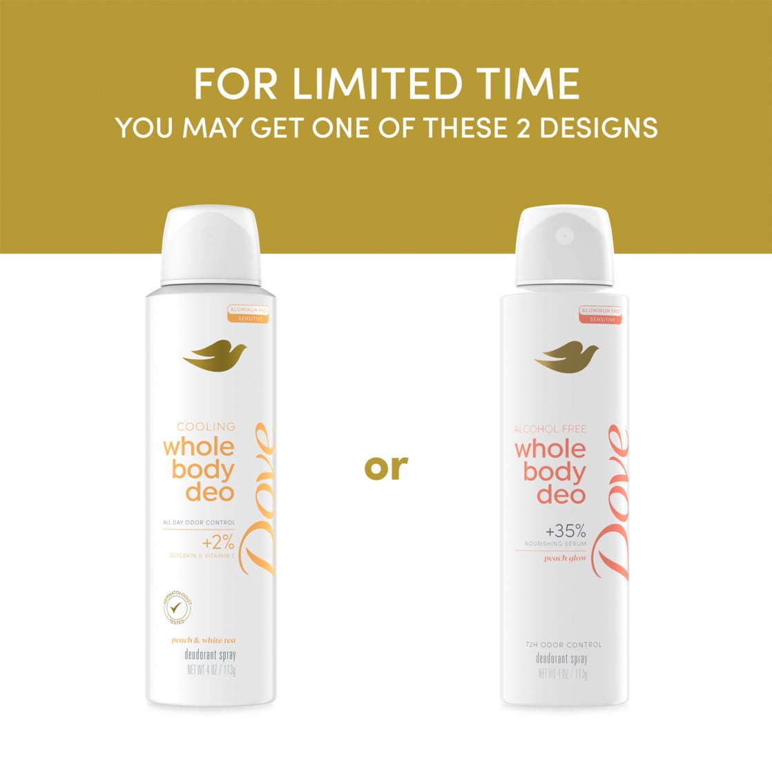 Dove Whole Body Deo Alcohol Free Deodorant Spray for Women Peach Glow, 4 oz