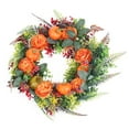 thumbnail image 4 of Moclever 18in Autumn Wreath, PE Artificial Wreath with Pumpkin Mixed Leaves Berries Flowers for Indoor Outdoor Halloween Thanksgiving Decor, Orange-Green, 4 of 11