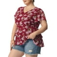 thumbnail image 4 of Unique Bargains Women's Plus Size V Neck Flare Floral Print Sleeve Tiered Peplum Top, 4 of 6