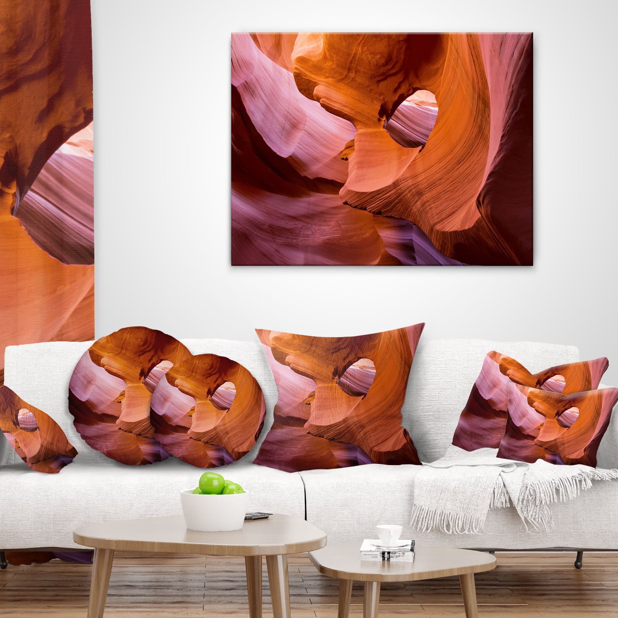 Designart Antelope Canyon Sandstone Waves - Landscape Photography Throw Pillow - 18x18
