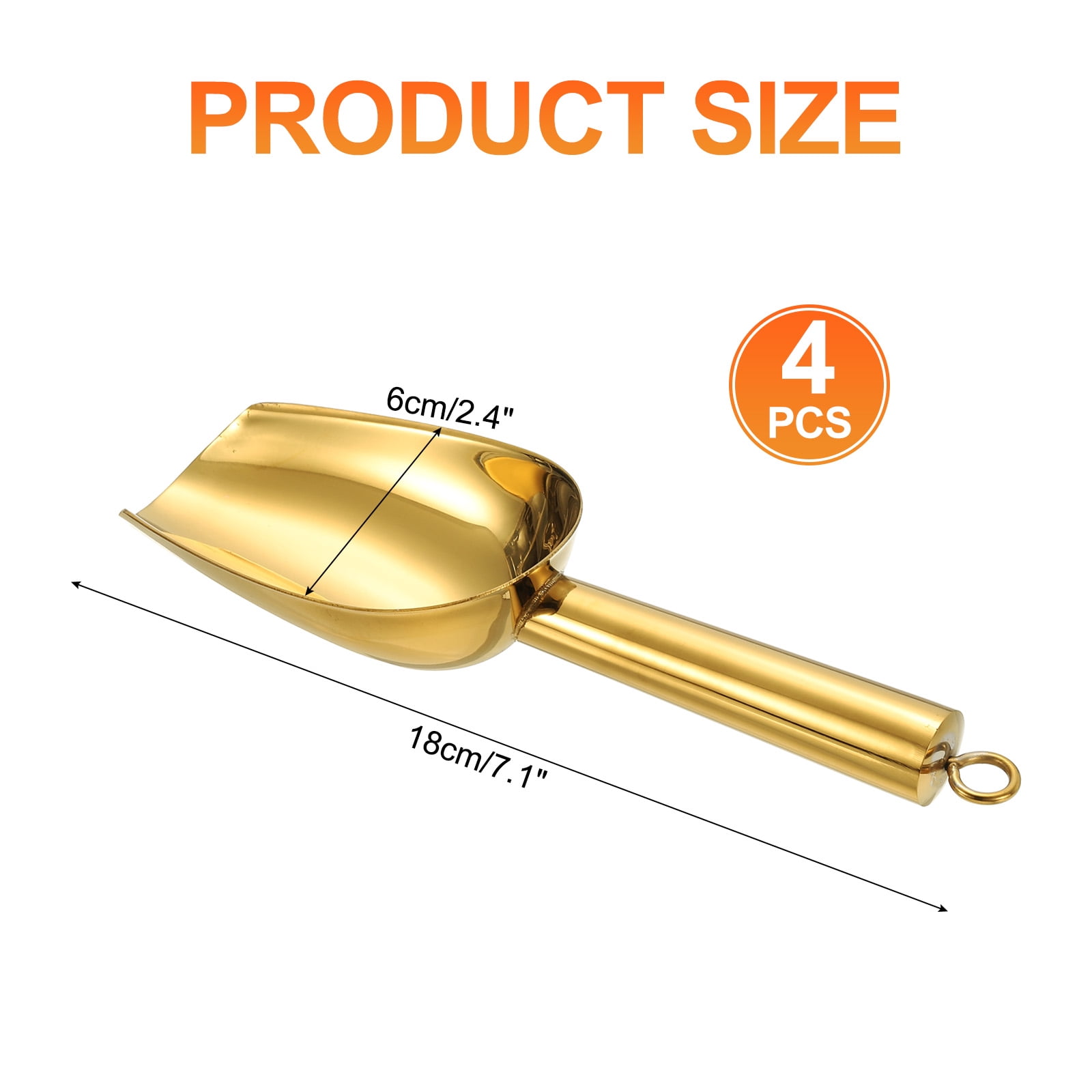 4pcs Metal Ice Scoop, 7.1" x 2.4"Stainless Steel Ice Scooper for Home Bar Use, Gold