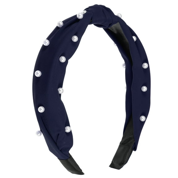 Unique Bargains 1 Pcs Satin Knotted Pearl Headband Hairband for Women 1.1 Inch deep blue