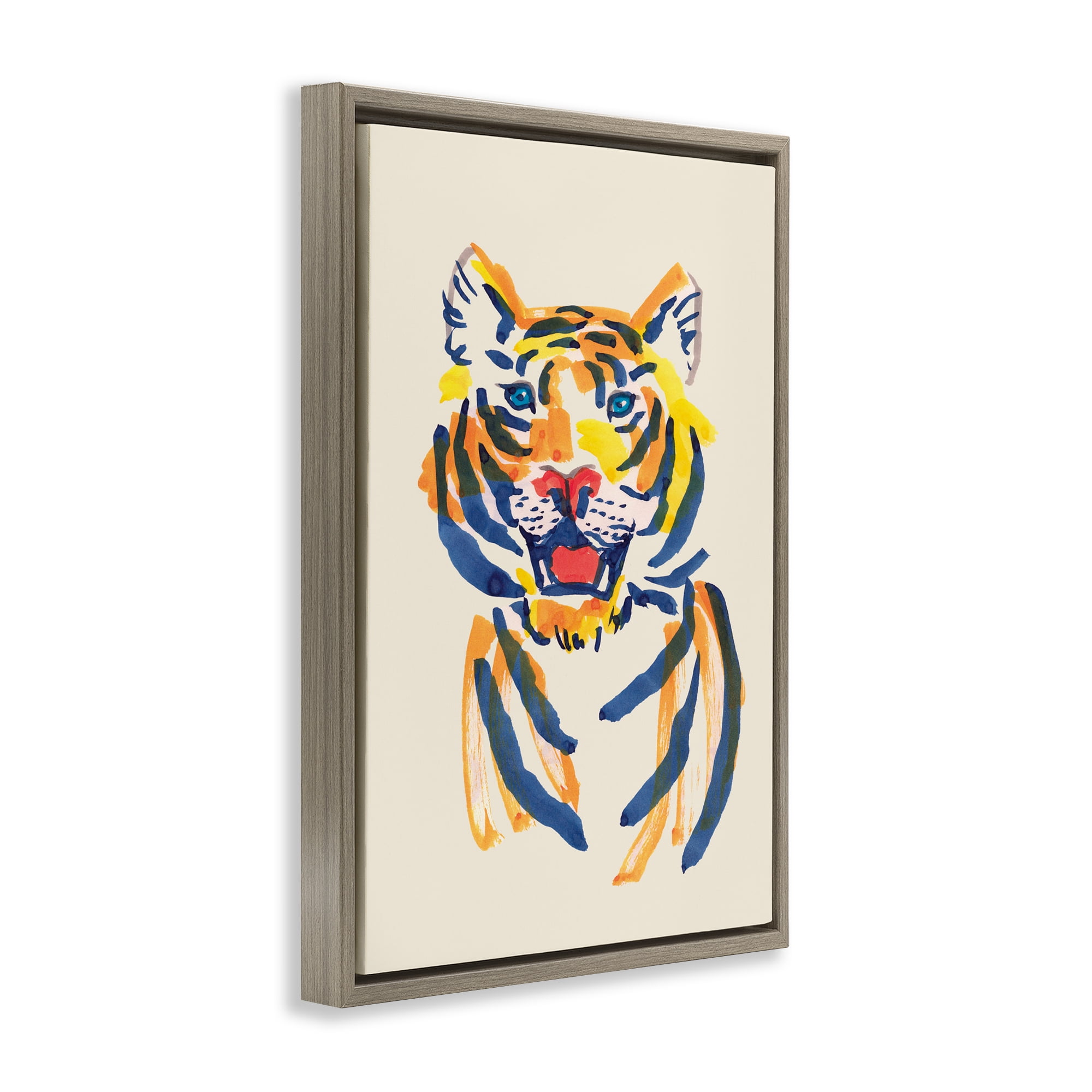 Tiger Roar Watercolor Brown Framed Floater Canvas Wall Art, design by Karolina Sato