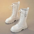 thumbnail image 6 of YAYUBA Girls Lace Up Riding Boots Fleece-Lined Mid Calf Combat Boots PU Leather Side Zipper Punk Goth Boot 4-11 Years Size 12,White, 6 of 8