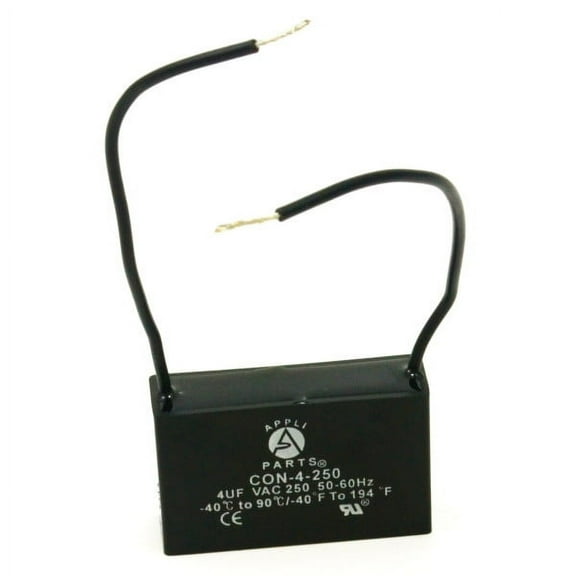 Appli Parts Fan Capacitor 4 mfd (microfarads) uf 250 VAC with 2 Wire Terminal Connections compatible with any brand with same capacitance CAP-4-250-2C
