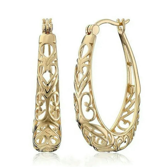 MATROOY Elegant Jewelry Engagement 18k Yellow Gold Plated Hoop Earrings for Women A Pair-Gold