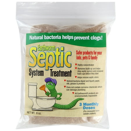 Earthworm Septic Tank System Treatment Cleaner! - 3 Monthly Doses - Pre-Measured Water Soluble Packets - Natural Enzymes, Safer for Family, Environmentally Responsible - 6
