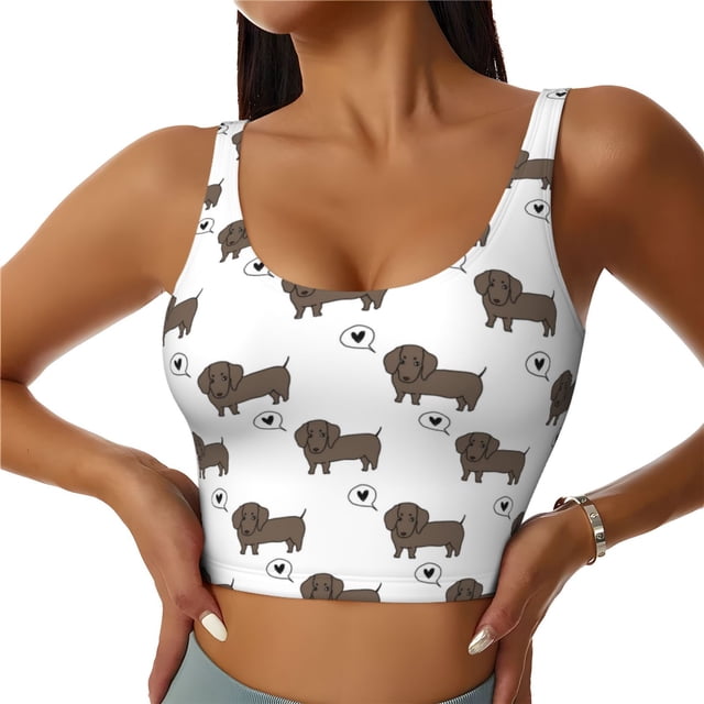 Balery Dachshund Dog Sujetadores deportivos con espalda cruzada para mujer, acolchados, sin costuras, de alto impacto, ideales para yoga, gimnasio, entrenamiento y fitness.-X-Large