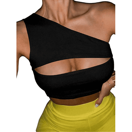 

ZAXARRA Lady One Shoulder Bra Short Vest Tank Crop Top Slim Camisole Plus Size